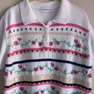 Vintage Strawberry Knit Sweater Top Alfred Dunner XL